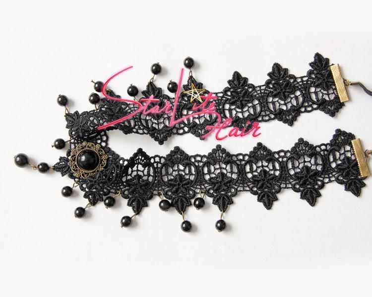 Black Pearl Pendant Crown Bridesmaid Lace Headband AC013 - StarLite Hair