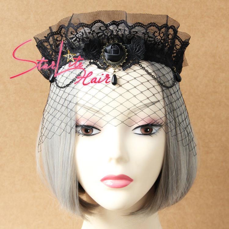 Starlitehair Gothic Black Veil Crown Pendant Wedding Headband AC059
