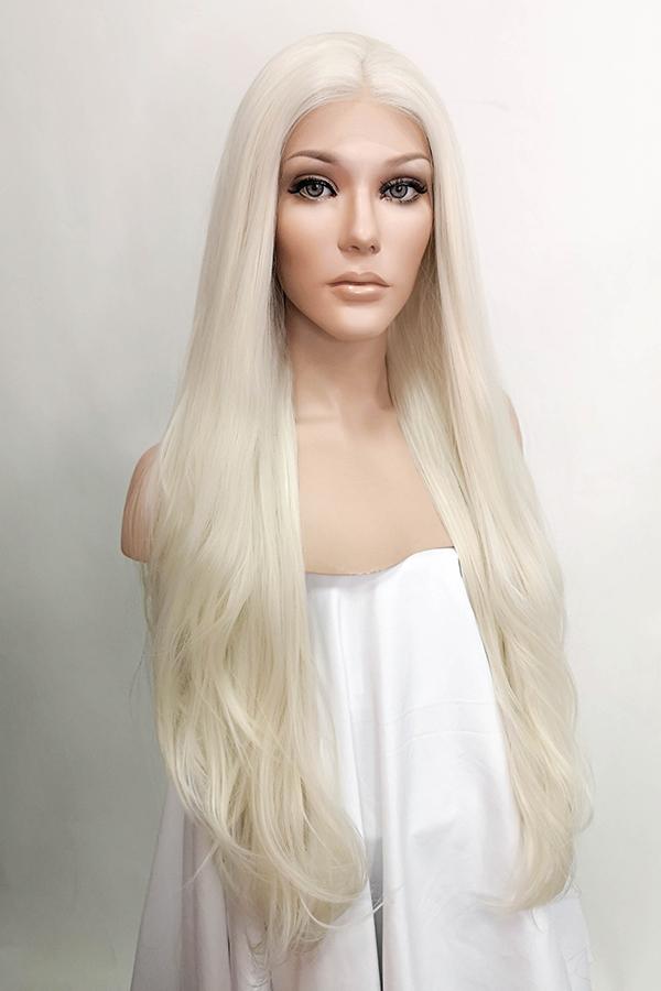 White Blonde Synthetic Lace Front Wigs for Women Platinum White Blonde  Middle Part Wig Heat Resistant Makeup Lace Wigs 24 Inch