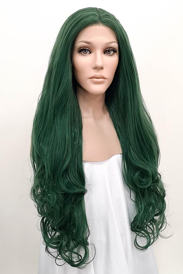 Olive Green Synthetic Lace Wig Long Straight Natural Looking Lace