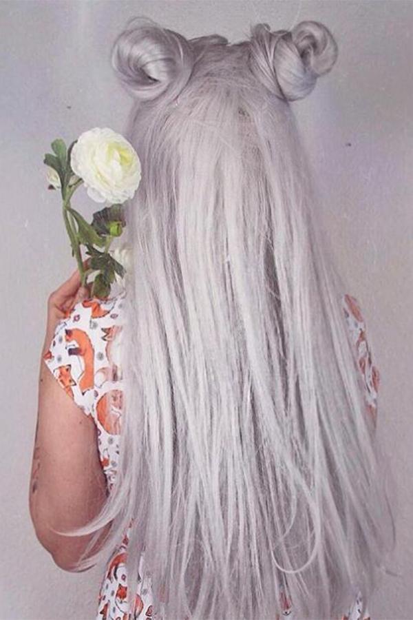 30" Silver Grey Yaki Lace Front Synthetic Wig 10017 - StarLite Hair