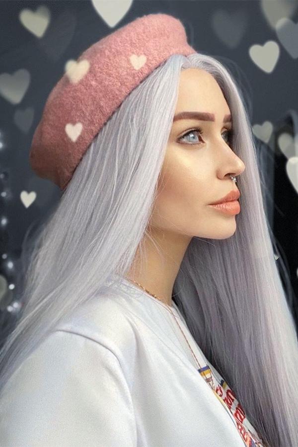 42" Purplish Grey Yaki Lace Front Synthetic Wig 10055 - StarLite Hair
