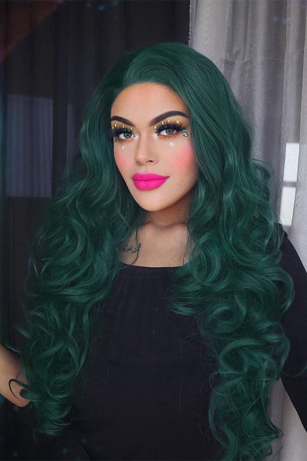 28" Deep Sea Green Lace Front Synthetic Wig 10153