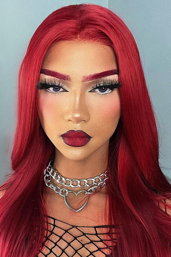 24" Red Lace Front Synthetic Hair Wig 20020