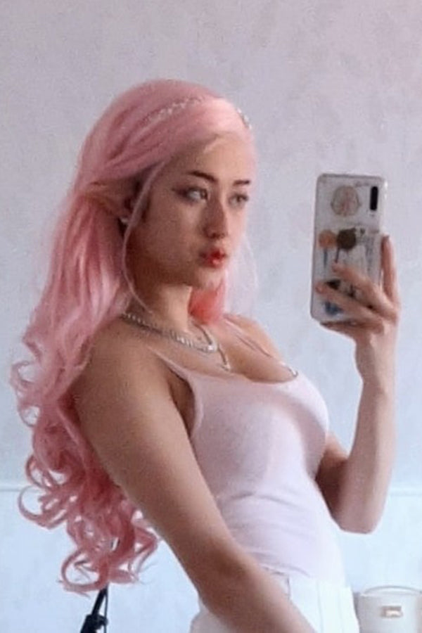 26" Pink Lace Front Synthetic Hair Wig 20200