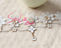 White Lace Flower Crown Pendant Bridal Headpiece AC014 - StarLite Hair