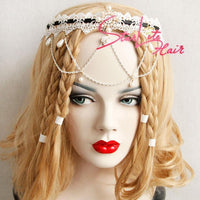 Wedding Crown White Lace Pearls Pendant Headpiece AC053 - StarLite Hair