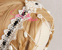 Wedding Crown White Lace Pearls Pendant Headpiece AC053 - StarLite Hair