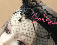 Gothic Black Veil Crown Pendant Wedding Headband AC059 - StarLite Hair