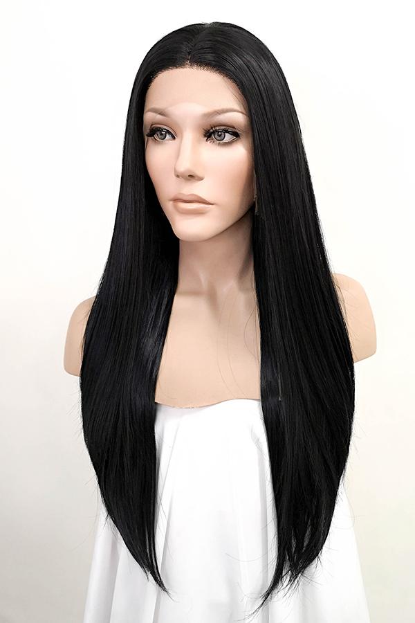 24" Jet Black Lace Front Synthetic Hair Wig 20001