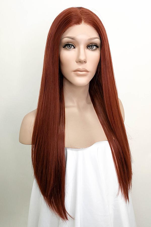 24" Auburn Lace Front Synthetic Wig 20006