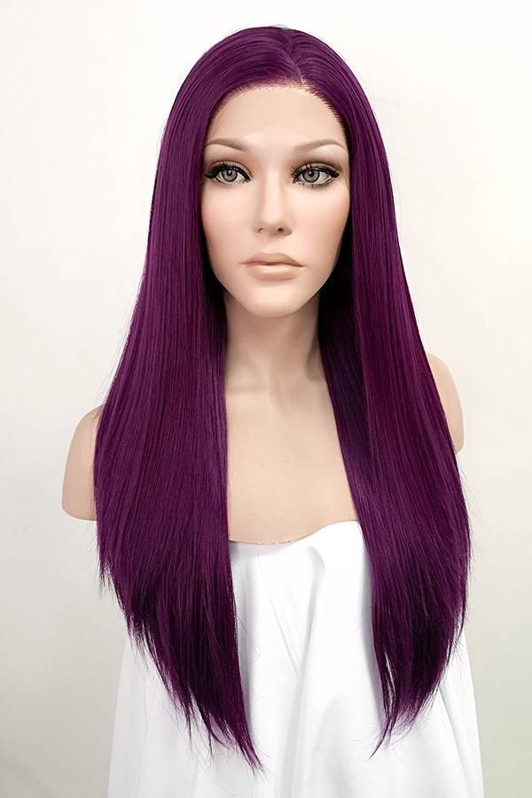 24" Dark Purple Lace Front Synthetic Wig 20021