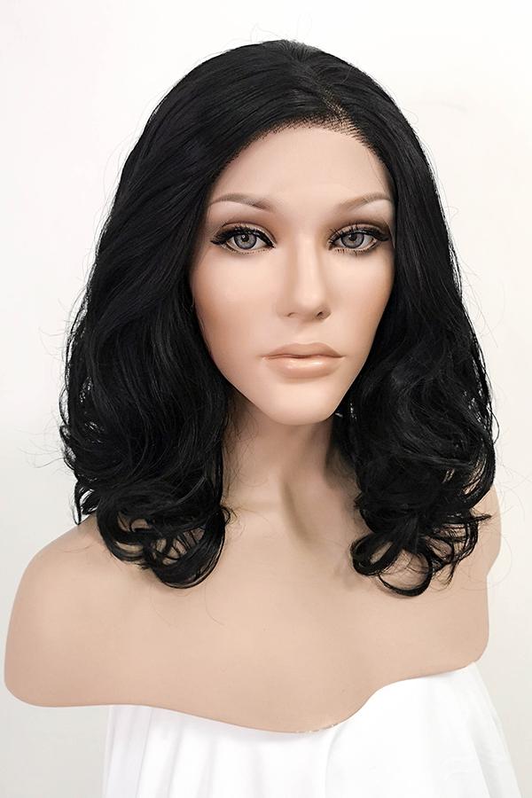 16" Jet Black Lace Front Synthetic Hair Wig 20128