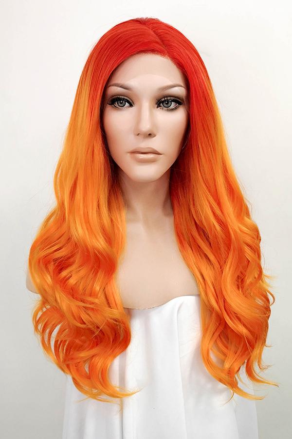 24" Mixed Orange Lace Front Synthetic Wig 20206