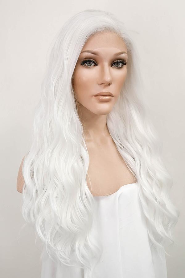 24" White Lace Front Synthetic Hair Wig 20231
