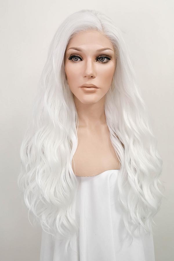 24" White Lace Front Synthetic Hair Wig 20231