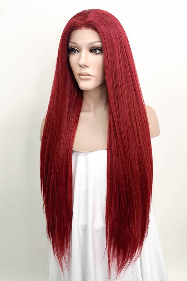 30" Dark Red Yaki Lace Front Synthetic Wig 10010 - StarLite Hair