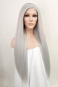 30" Silver Grey Yaki Lace Front Synthetic Wig 10017