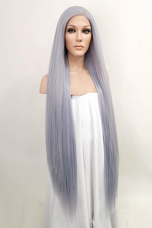 42" Purplish Grey Yaki Lace Front Synthetic Wig 10055