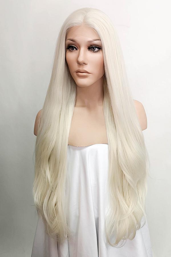 30" Platinum Blonde Lace Front Synthetic Wig 10006